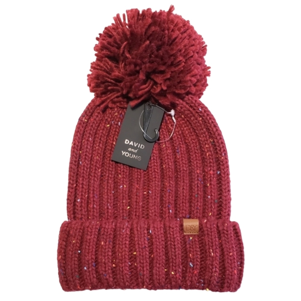 D&Y Maroon Splatter Large Pom Hat one size